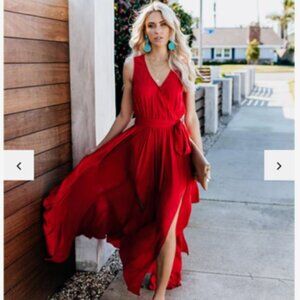 Vici Maxi dress with wrap belt snap front